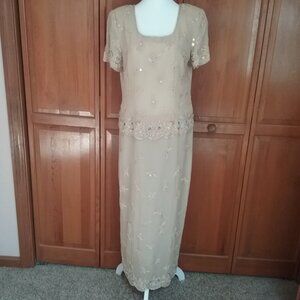 Stenay Tan Beige Special Occasion Gown, Sequins and Beaded